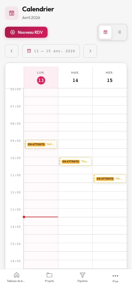 Calendrier unifié arkplan agrégeant rendez-vous, tâches et factures échues