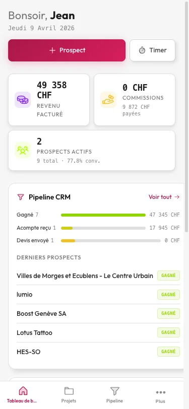 arkplan on smartphone — responsive dashboard with today's appointments