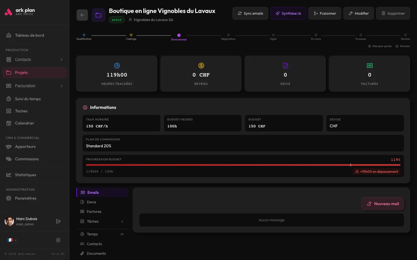 Onglet Documents dans une fiche projet arkplan avec fichiers et liens Drive