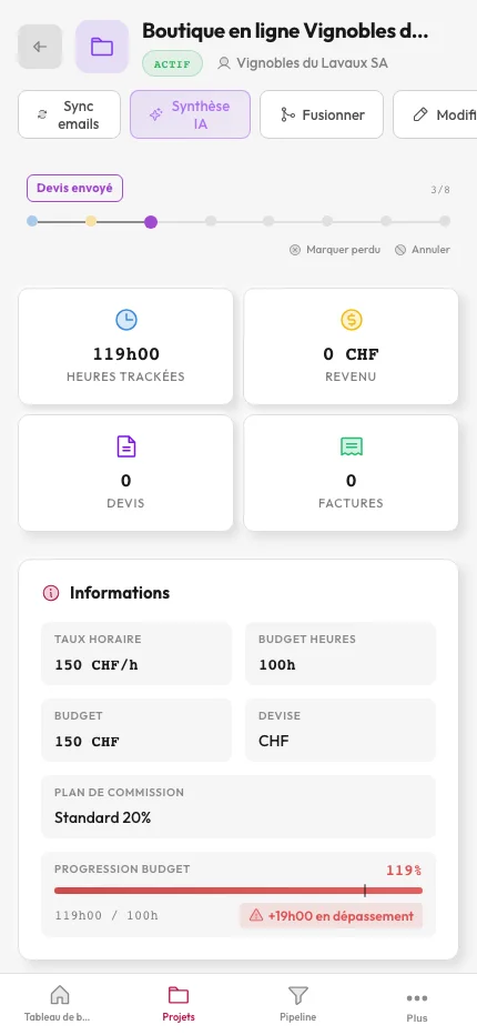 Onglet Documents dans une fiche projet arkplan avec fichiers et liens Drive