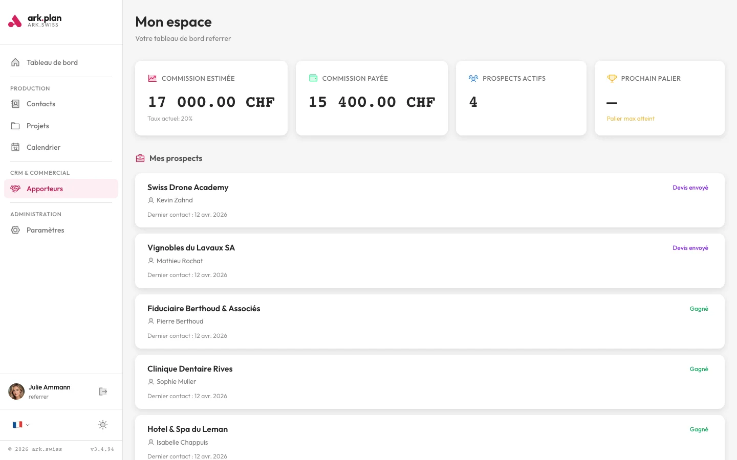 Suivi des apporteurs d’affaires ark.plan